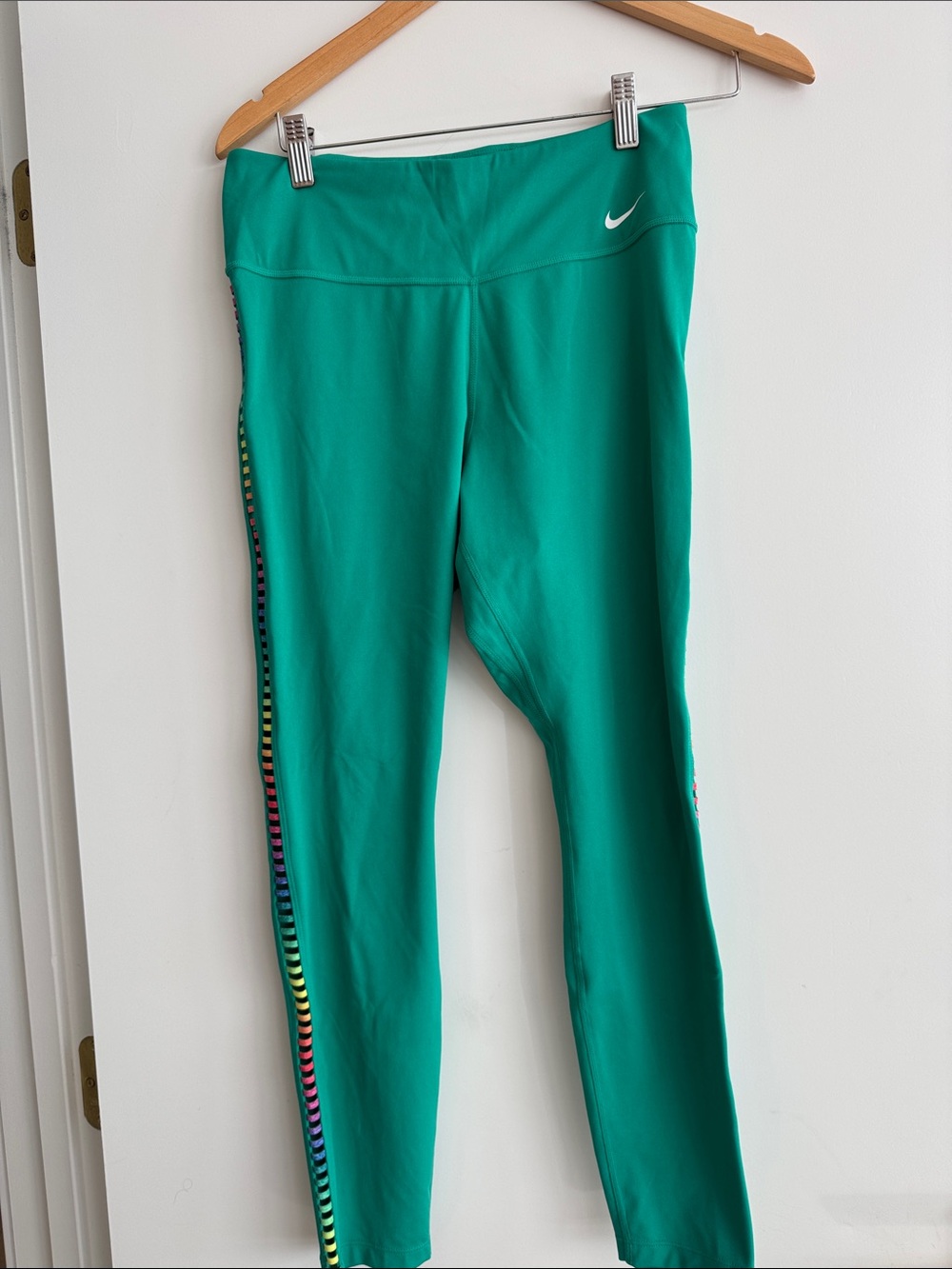 Nike Teal Girls' Athletic Leggings with Multicolor Side Stripe